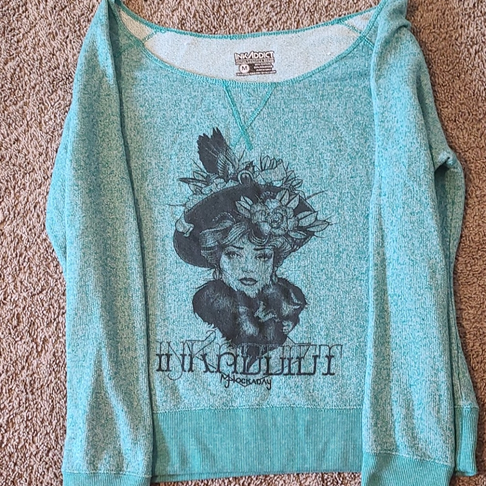 InkAddict Teal Top, Size Womens Medium